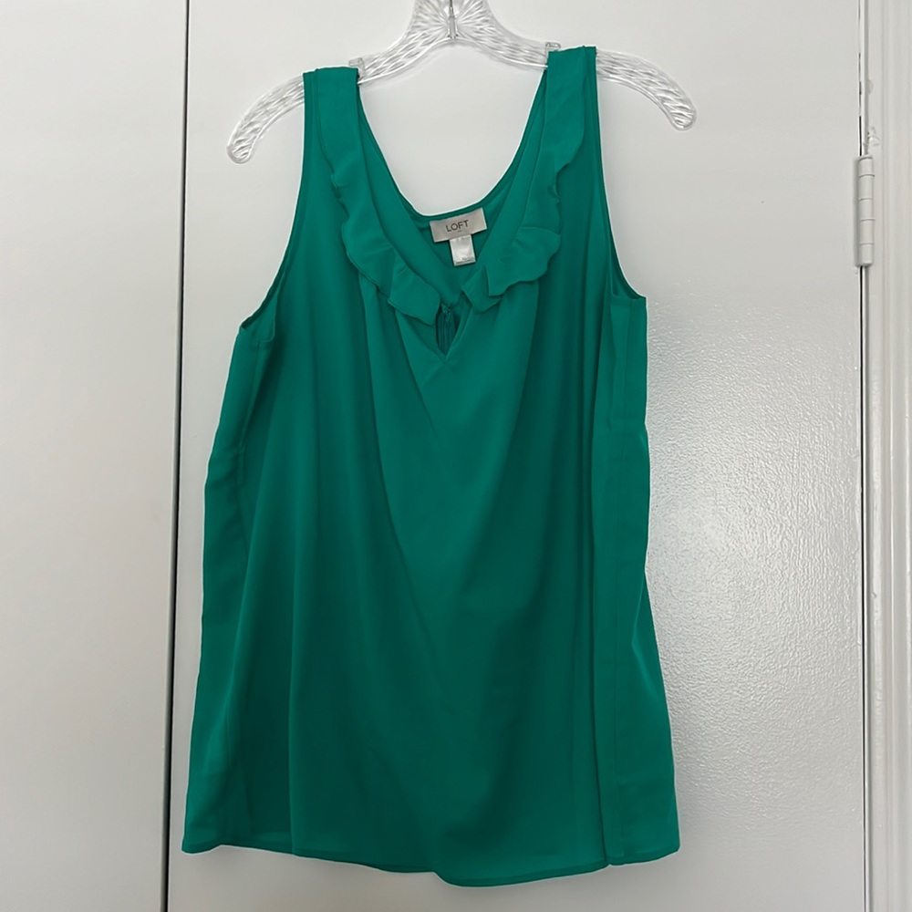 Loft green ruffled shell